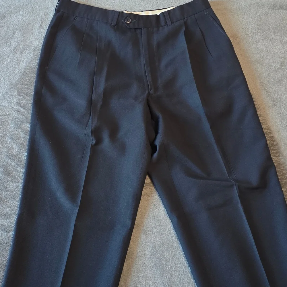 St Michael Marks & Spencer Men's‎ Dress Pants 34x31 Navy Blue Wool Blend Pleated